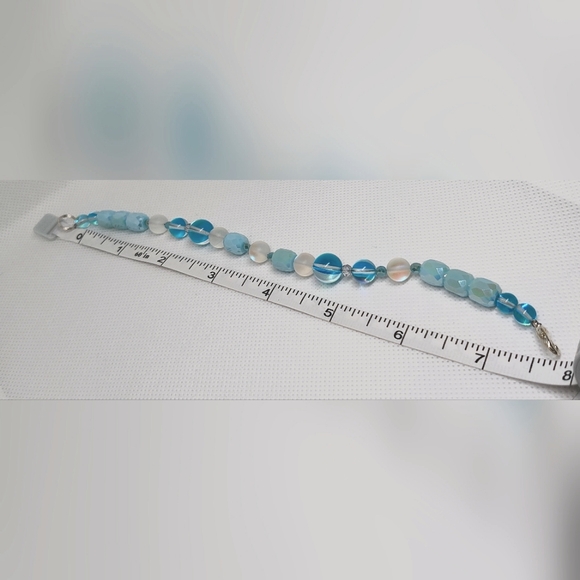 2 Blue and green crystal, sea glass and Czech glass bracelets - Picture 3 of 8